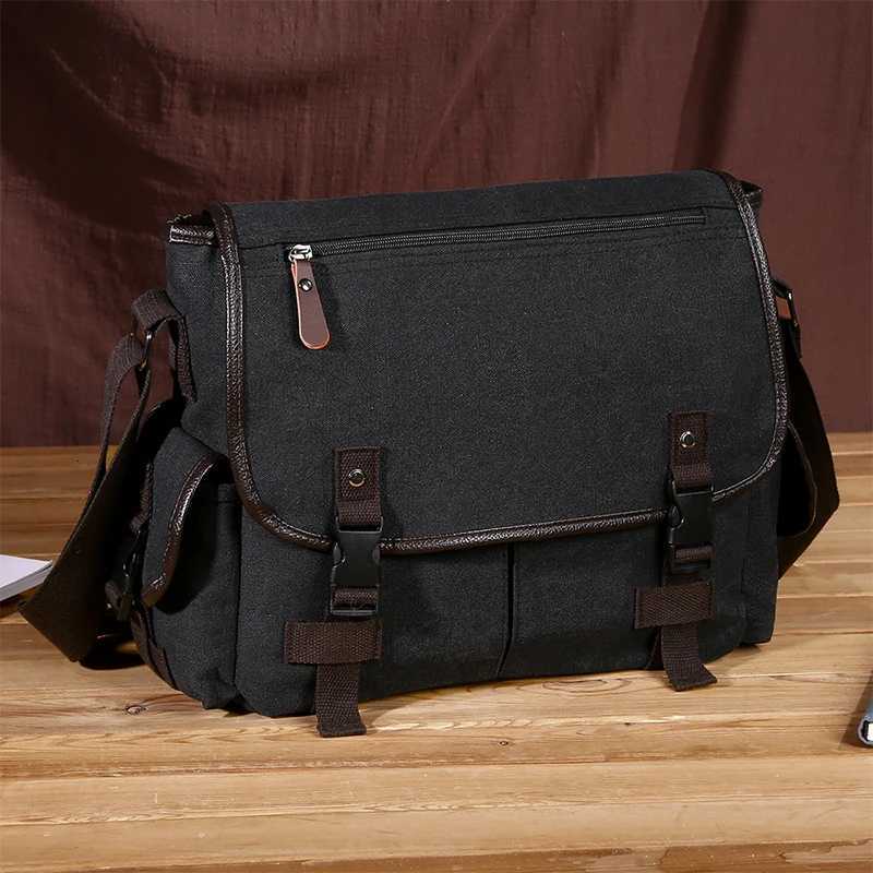 Fashion style canvas crossbody bag large capacity shoder bag mti pocket mailman bag briefcase Y251121