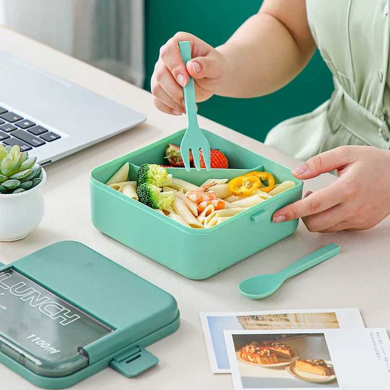 1800ML Square Double Layer Compartment Lunch Box Microwave Safe Large Capacity Plastic Bento Container for Students and OfficeM251121