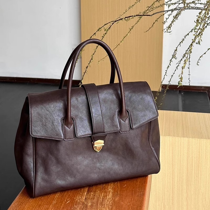 Designer Bag 476 Original Vegetable Tanned Top Layer Cowhide Hand-Held Briefcase, High Version Women's Leather Large Capacity Commuting Bag