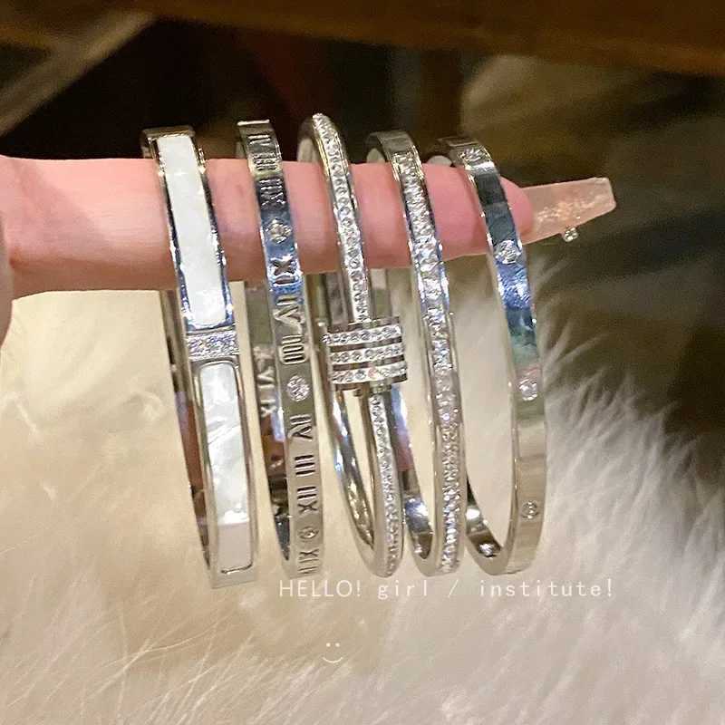 Silver Color Bangles Bracelet for Women Girls Titanium Steel 18K Gold Plated Waterproof Jewelry Luxury Sparkling Zircon BanglesW251121