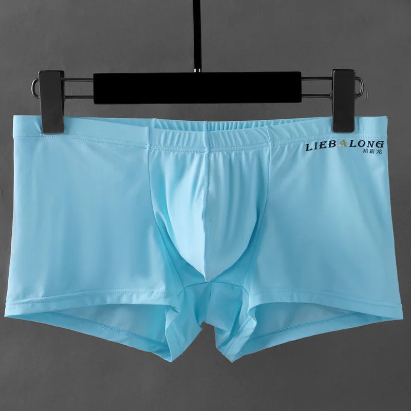 Long protruding Ushaped bag sexy lingerie elephone nose boxer mens soft and comfortable transparent shorts ice silk 250417