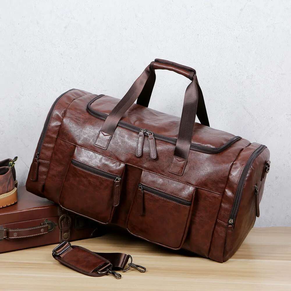 Men's Large Travel Tote Soft Leather Business Trip Holiday Handbag Man Carry ON Lage Pack Bags Black Brown PU Shoulder Bag