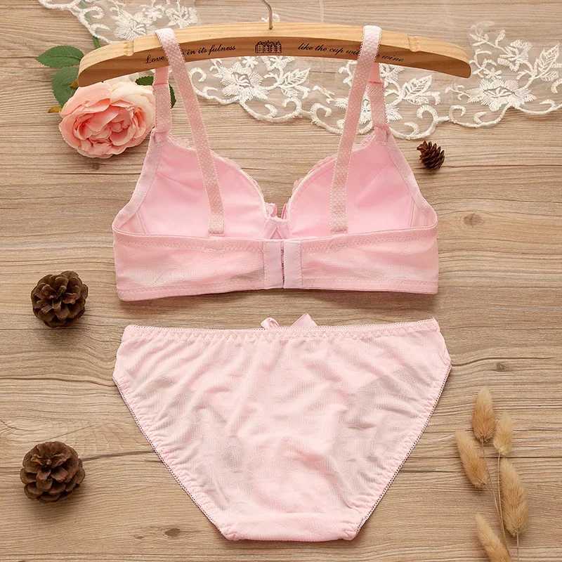 Girl Sweet Wireless Bra Lace Bows Underwear Sets Breathable Small Breast Bralette Top Briefs for Women Teen Girl Lingerie SuitsXJ251106