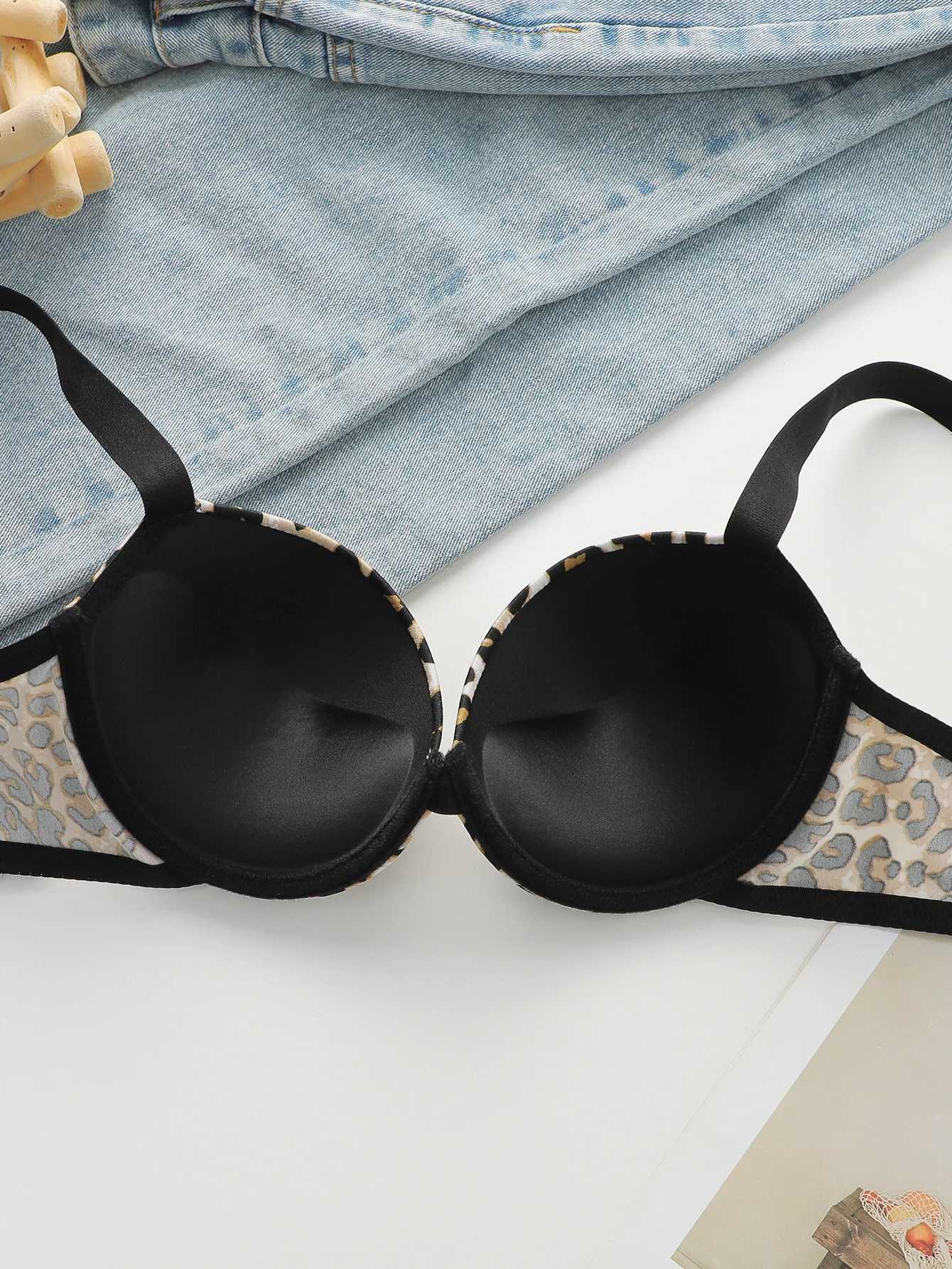 Sexy leopard print 2-piece set with gathered lifting and thickened steel port bra set for womens underwear B2051XJ251106