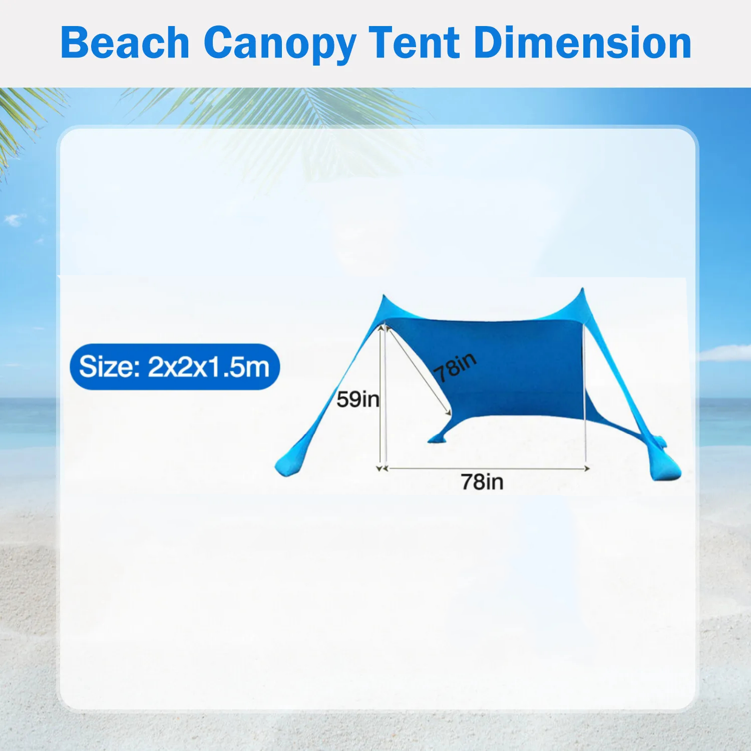 2-Pole Beach Canopy Tent with UPF 50+ UV Protection, Sandbags & Accessories - Large Sun Shade for Camping, Fishing, Backyard & Picnic
