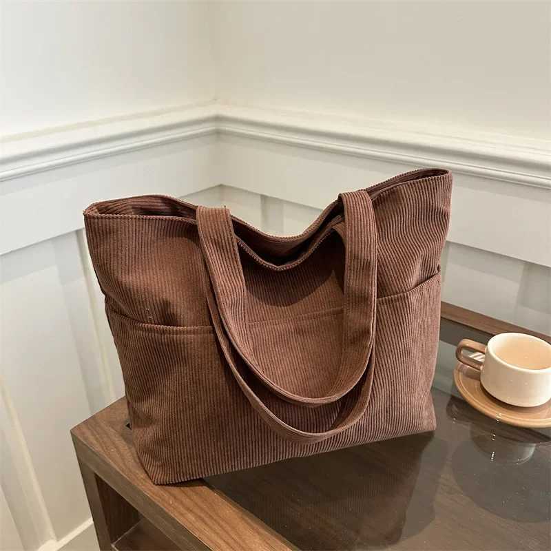Simple Large Capacity Tote Women Shoulder Bag Retro Corduroy Ladies Shopping Commuter Underarm Bags Female Multi-pocket HandbagsT251121