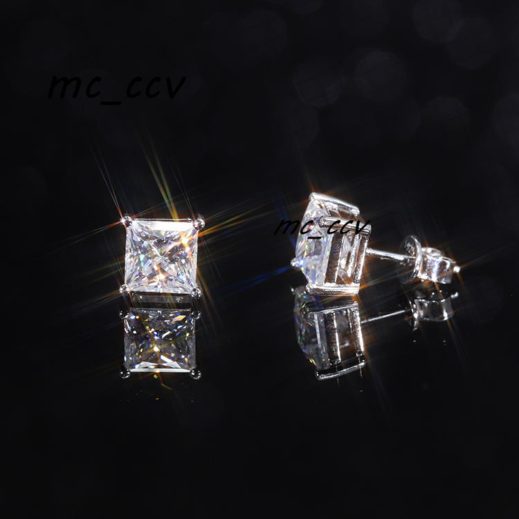 RTS 2CT Princess Cut GRA Moissanite Diamond S925 Silver White Gold Plated Fashion Jewelry Stud Earrings