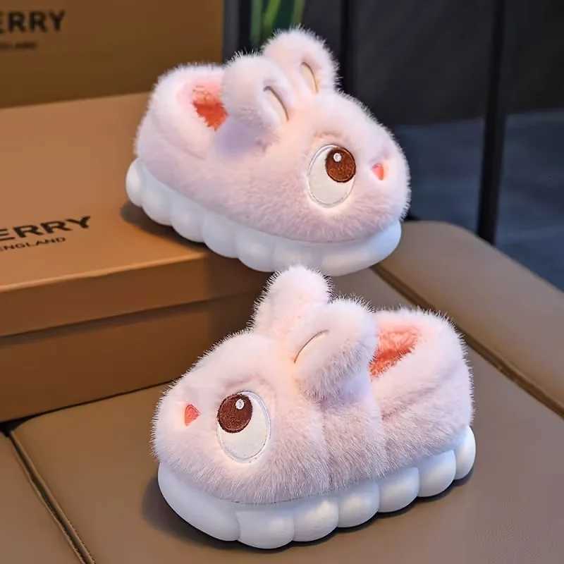Boys Girls Autumn Winter Cotton Slippers Kids Slip-On Warm Shoes Cute Rabbit Non-slip Soft Comfortable Plush Home Indoor ShoesW251121
