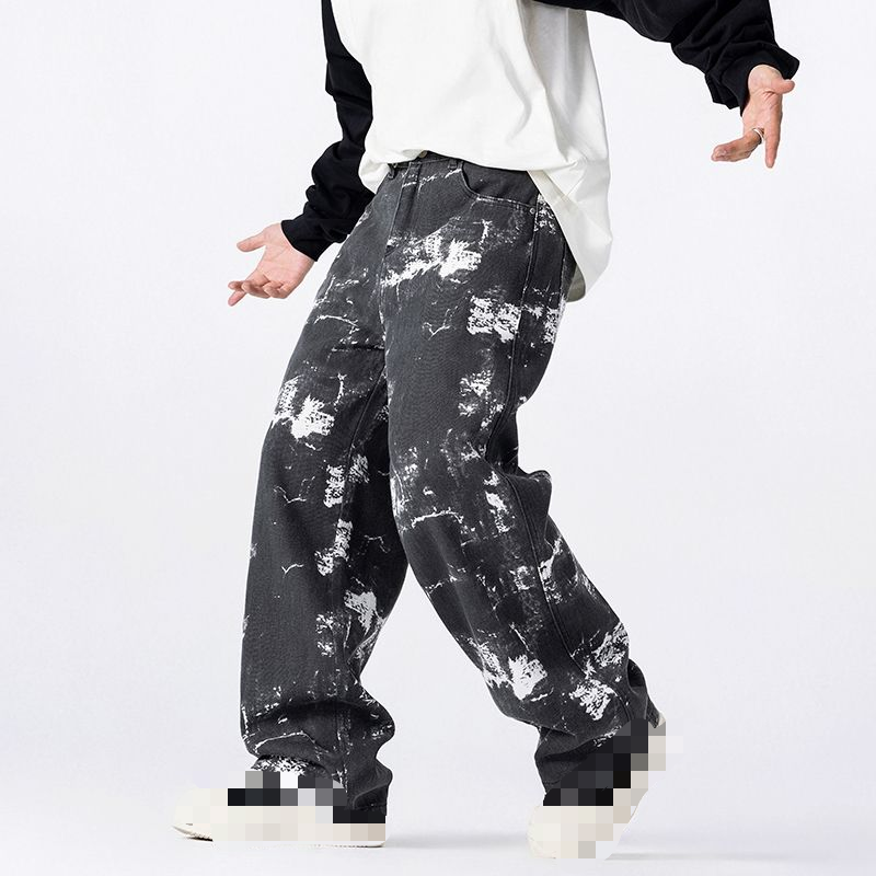 A classic, light luxury, high street style black loose wide-leg jeans for men in the 2025 autumn/winter collection---C209