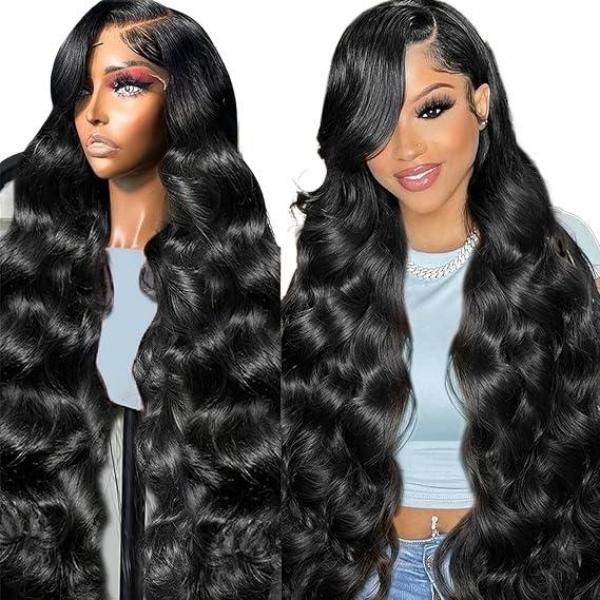 16-34 Inch Hair Wigs Body Wave Wig 13x4 Transparent Lace Front 200% Density Pre Plucked Baby Hair Human Hair Brazilian Virgin Hair Natural Black for W