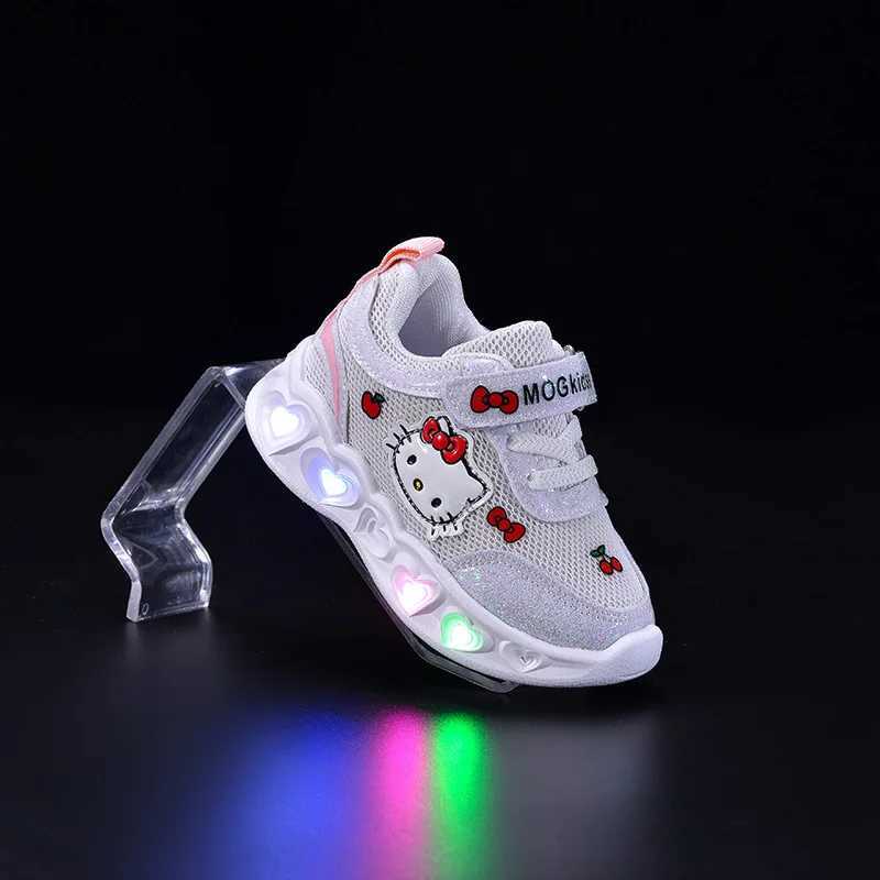 KidsCasual Shoes Girls Led Light Cartoon PU Leather Fashion Sport Flat Bottom Shoes Breathable White Pink Size 21-30W251121