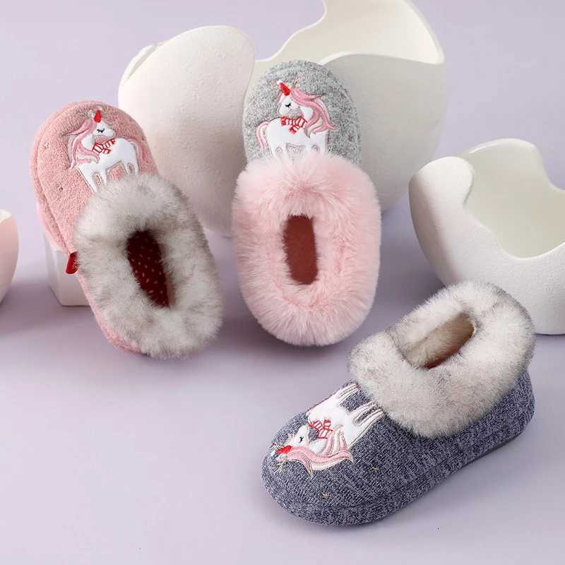 Evshine Children Winter Warm Plush Cotton Shoes Lovely Animals Fur Fuzzy Home Slippers Indoor Anti-slip Comfortable Furry SlidesW251121