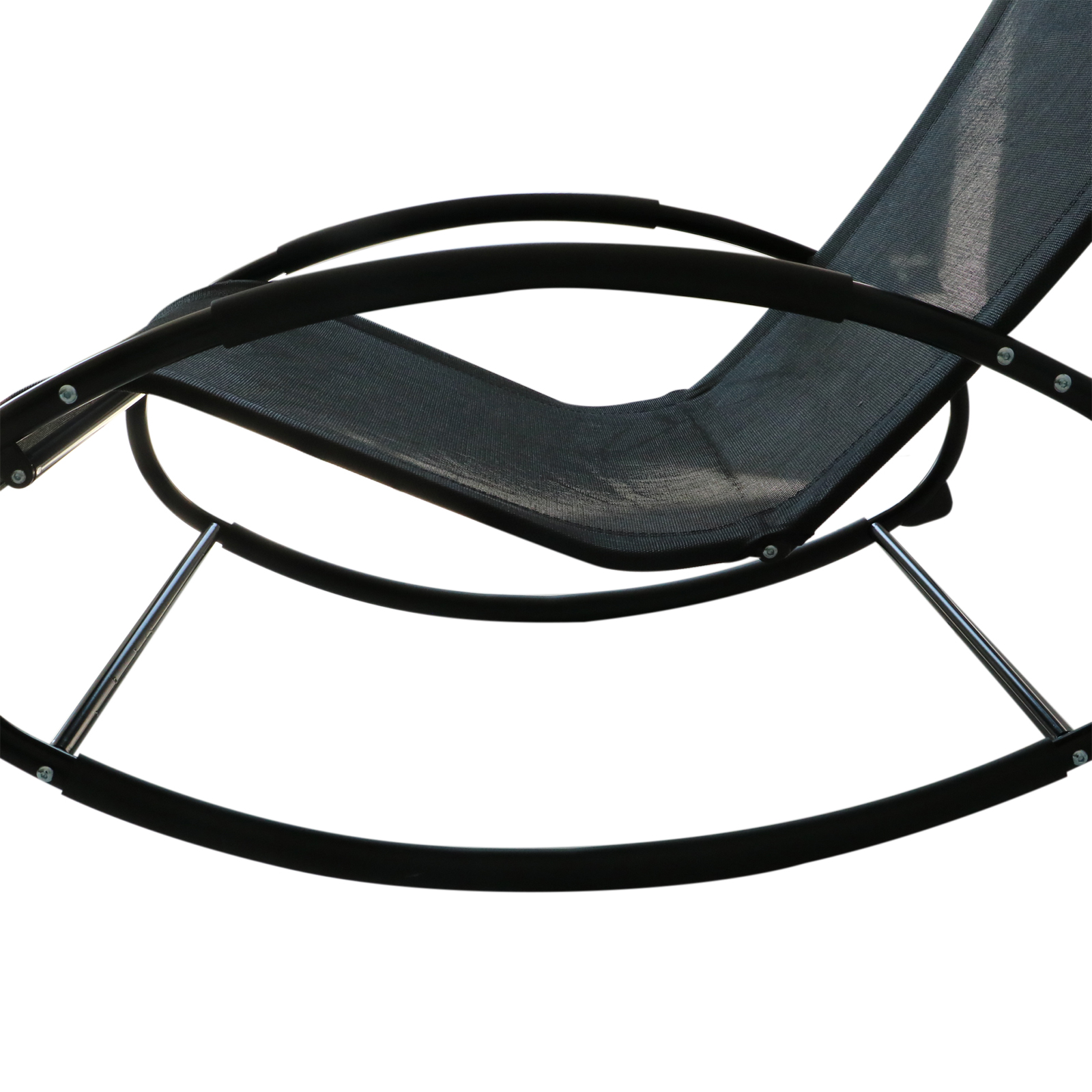 Pool Lounger, Outdoor Rocking Lounge Chair for Sunbathing, Pool, Beach, Porch with Pillow & Cool Mesh, Sun Tanning Rocker, Black