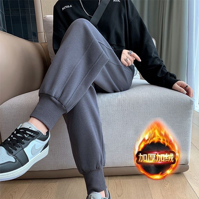 Designer's Luxurious And Fashionable Loose Cotton And Wool Lined Sportswear Pants, Women's Thickened Overalls, Slimming Jogging Pants