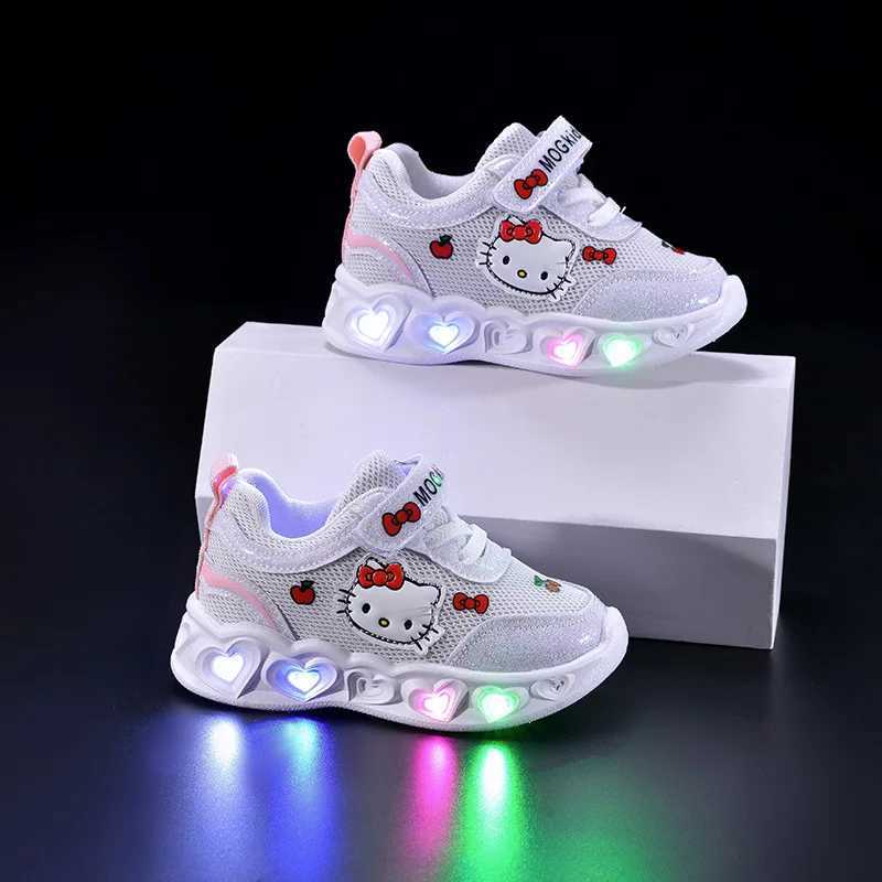 KidsCasual Shoes Girls Led Light Cartoon PU Leather Fashion Sport Flat Bottom Shoes Breathable White Pink Size 21-30W251121