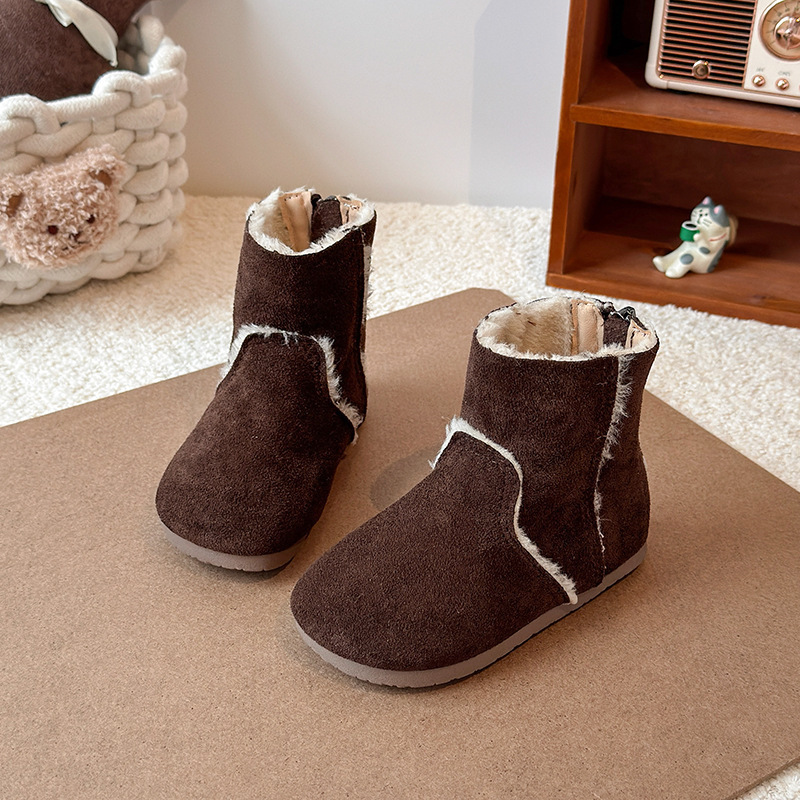 New designer shoes Girls Suede Low Boots Autumn Winter New Baby Girl Cotton Boots with Fleece Lining Warm Boots Non Slip Cotton Shoes