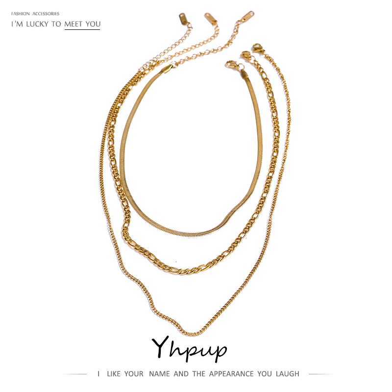 Yhpup Stainless Steel Chain Layered Necklace Separated Set for Women Statement Golden Metalic Waterproof Collar Necklace JewelryXJ251121