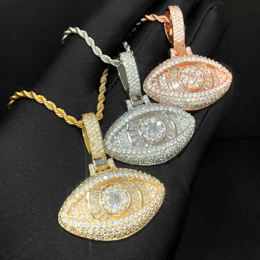 Hip Hop Big Eye Pendant Necklace 5A Zircon 18k Real Gold Plated Boy Mens Jewelry