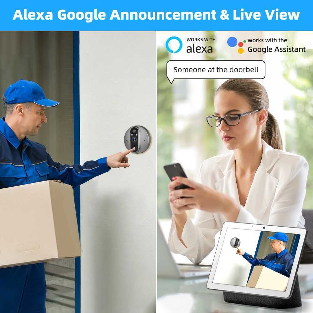 3MP Smart Life Tuya 1080P WiFi Doorbell Eye Camera 5000mAh Battery PIR Motion Detector Infrared Alexa Google Digital Viewer X250421