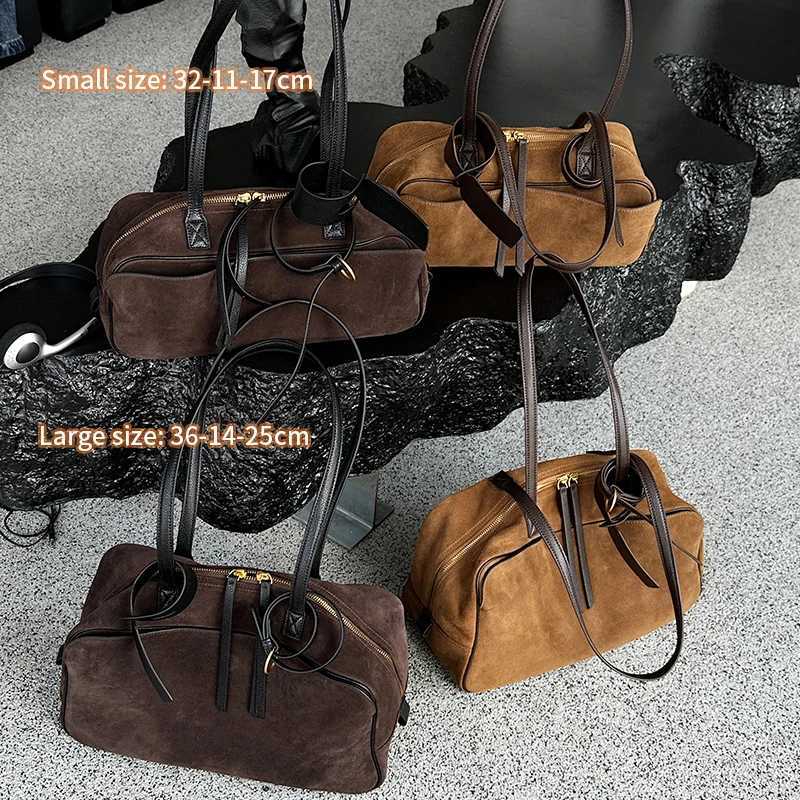 Ladies Casual Soft Suede Cowhide Handbags Wens Frosted Cow Leather Shoder Bag Fem Fi Trend Luxury Designer Bags New Y251121