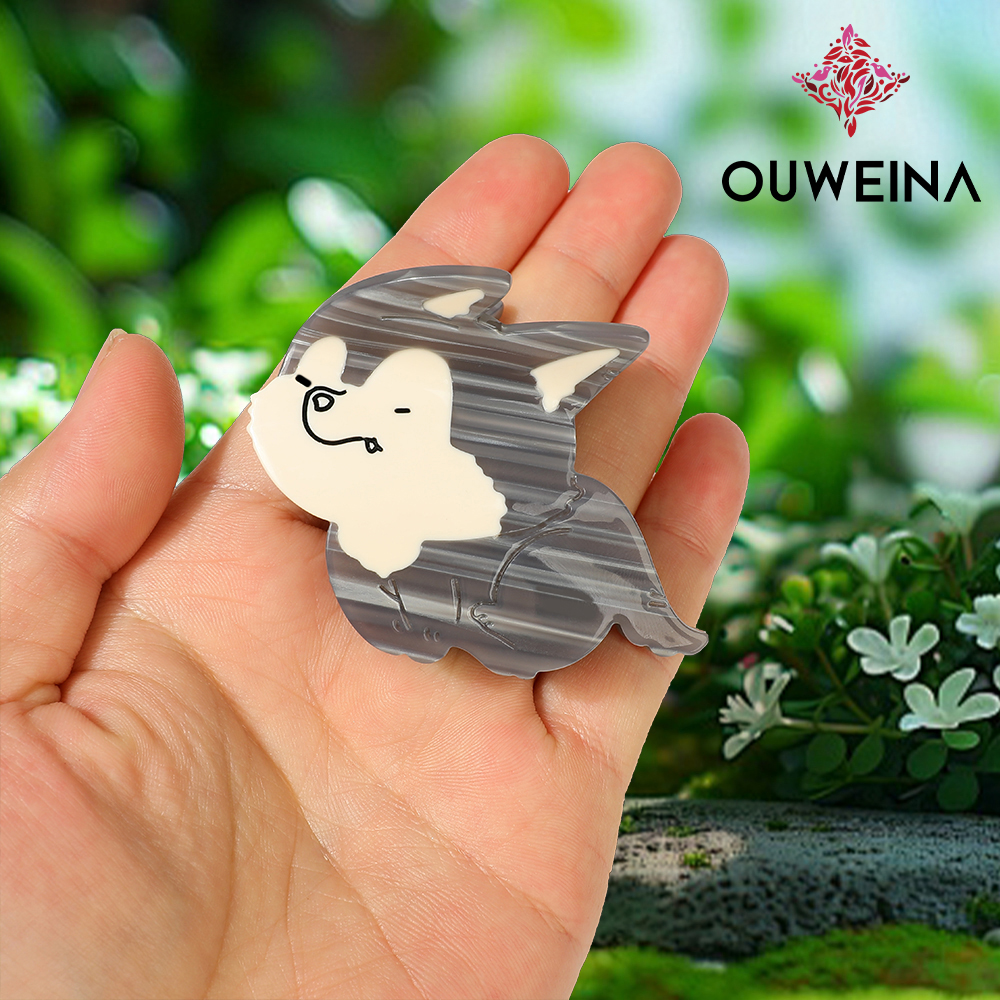 Personalized niche acetate clip original design style gray wolf DW00342 cute animal hair accessories high ponytail clip