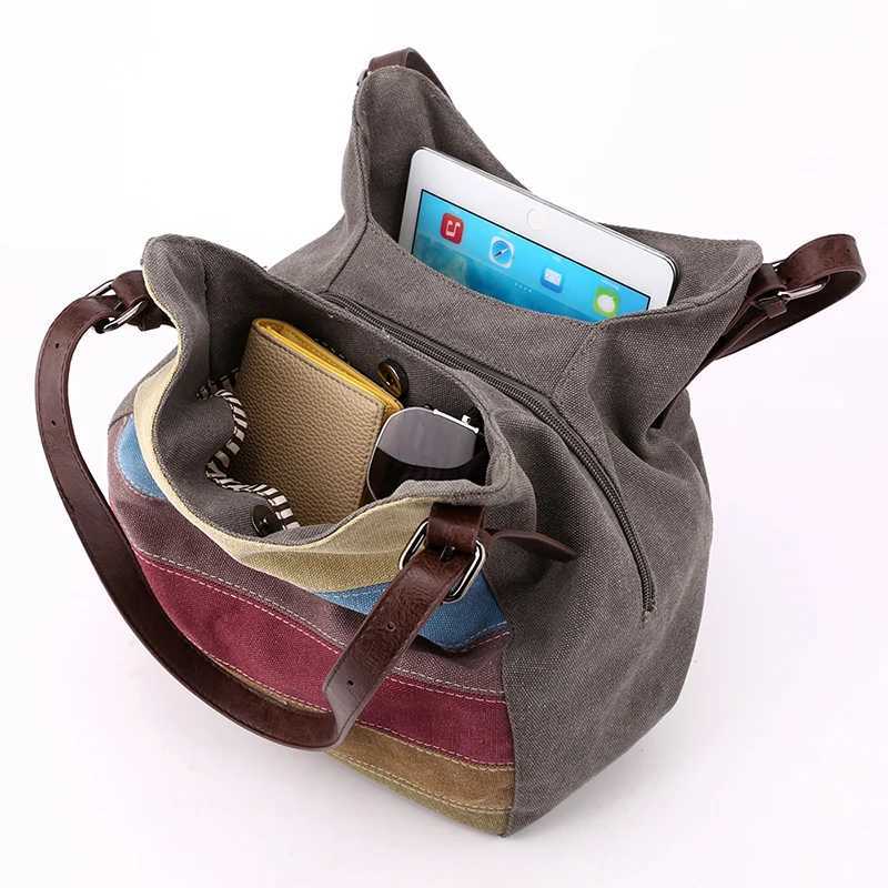 Canvas patchwork Female Top-Handle Bag Women Shoulder Bag Vintage Ladies Commuting HandbagsT251121