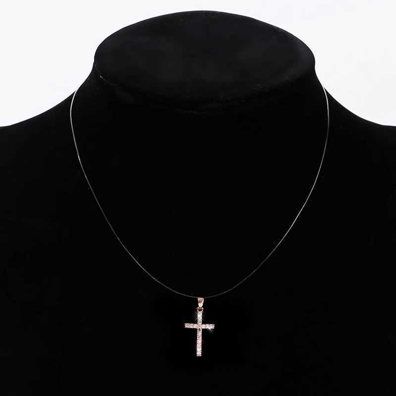 Classic Cross Pendant Necklace Simple Invisible Transparent Fishing line For Women Fashion Zircon Collier Choker NecklacesXJ251121