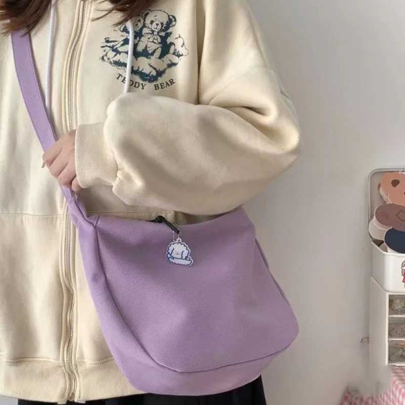 Women Solid Harajuku All-match Simple Multifunction Handbags Cute Canvas Casual teenage school bag Aesthetic Sweet messenger bagT251121