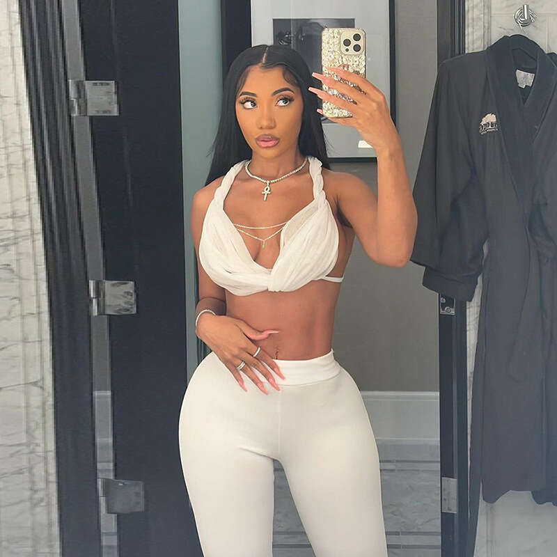 hoodie Women's Wear Women's Clothing Autumn New Product Fashionable Hanging Neck Backless Lace Up Vest Solid Color Tight Seven Piece Pants T