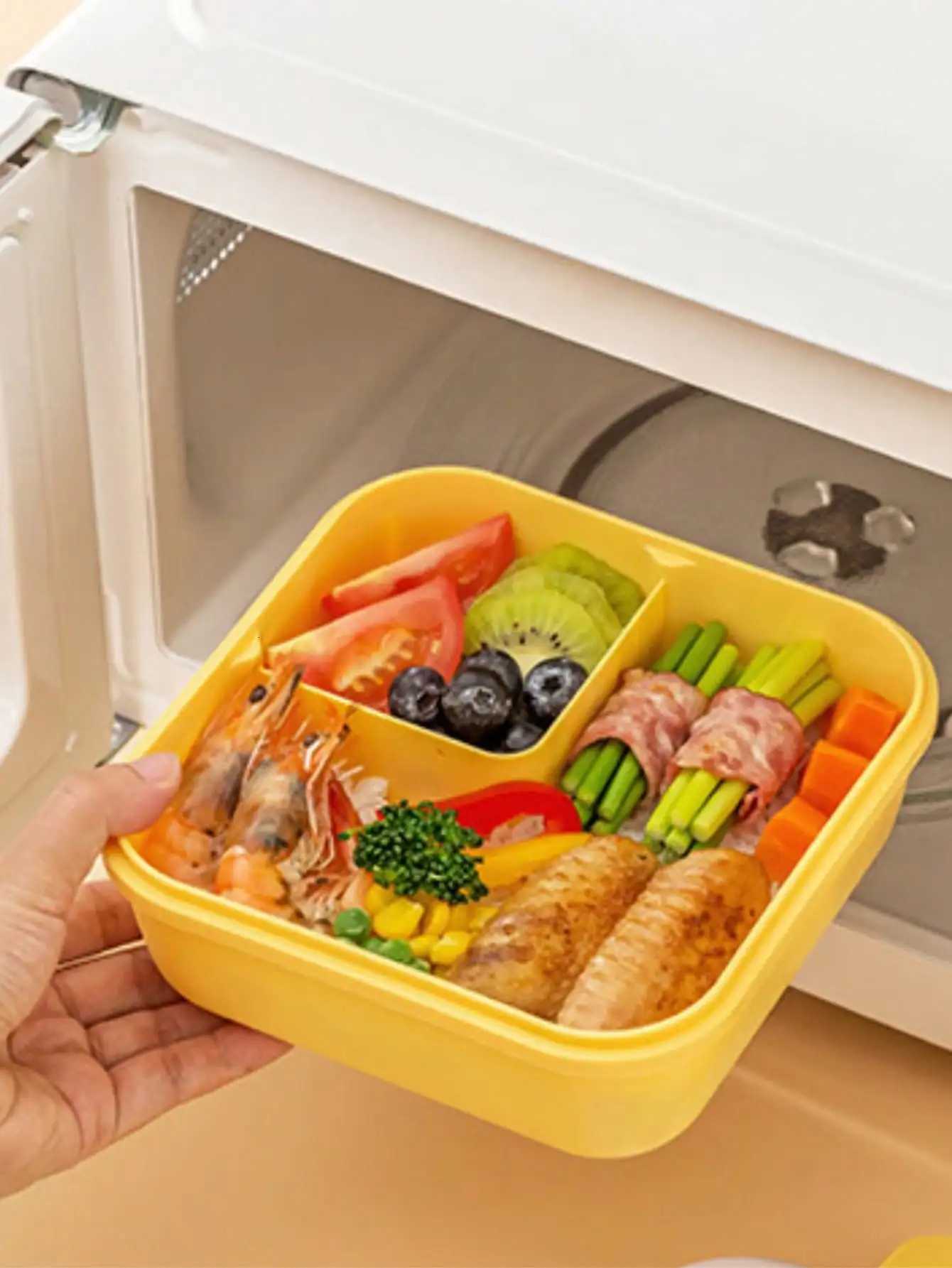 1pc Large Capacity Plastic Lunch Box With Fork Spoon Reusable Microwave Oven Bento Box Leakproof Food Container Portable FruM251121