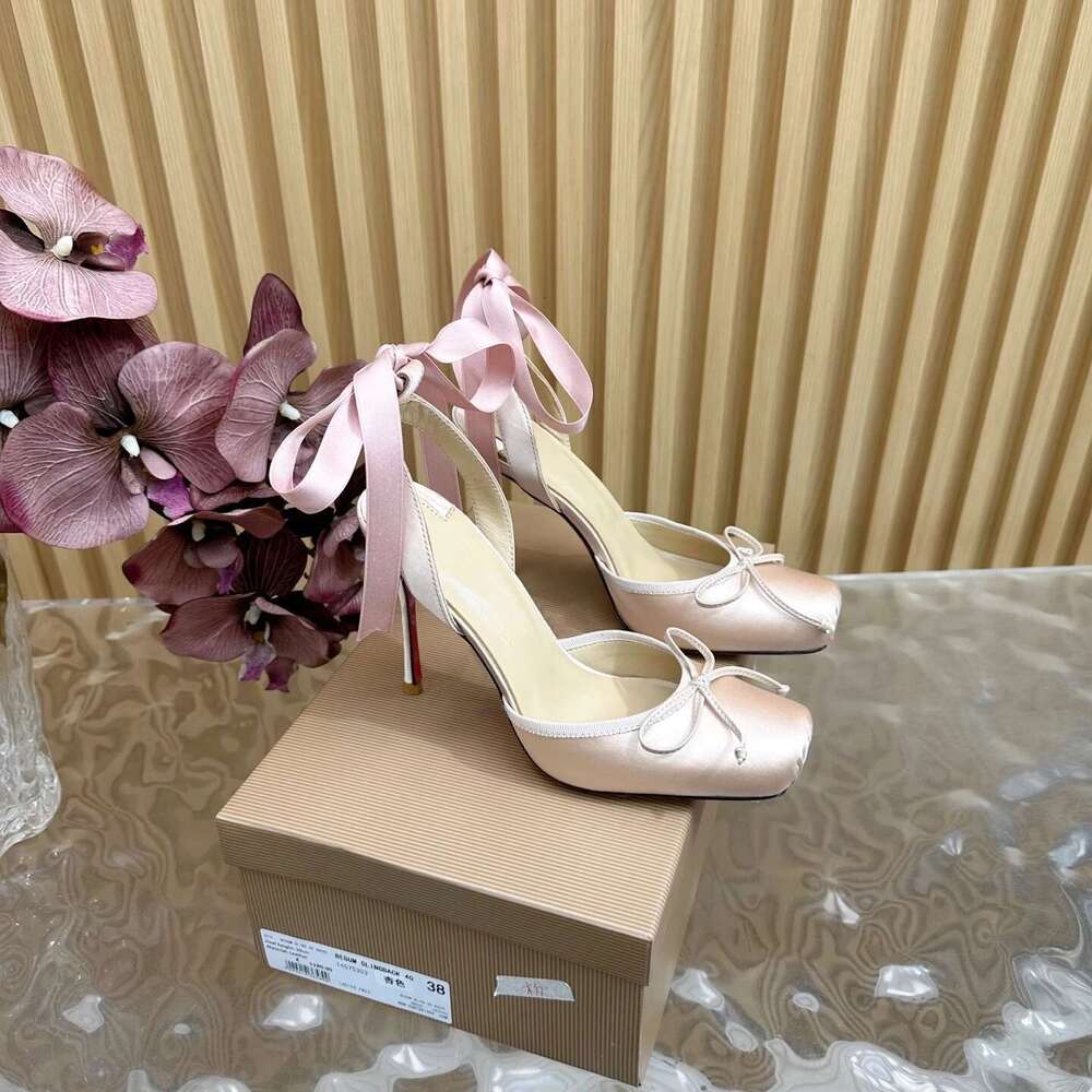 Women Size35-42 Silk Genuine Leather Pumps Super High Heels Butterfly Knot Ankle Strap Designer Shoes atillas De Mujer