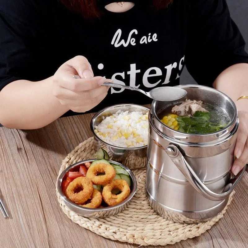 Classic Style Portable Large Capacity Lunch Box With Heating Stainless Steel Food Container Thermos For Kids Storage Bento BoxM251121