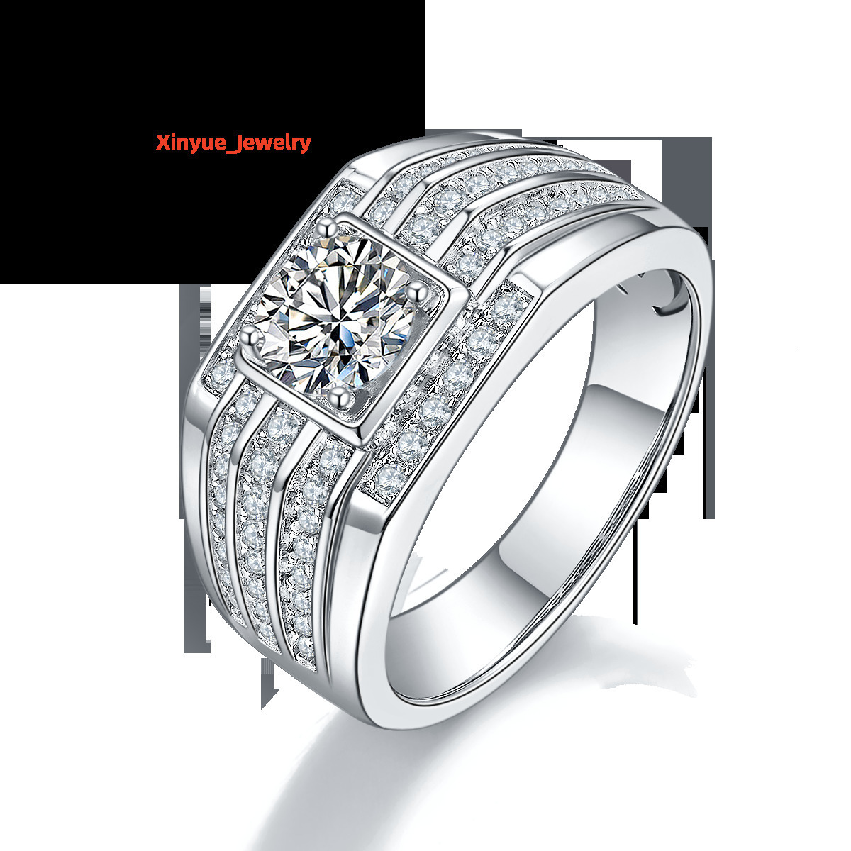 Factory Price Mens Moissanite Ring Hiphop Moissanite 925 Sterling Silver Female Fine Jewelry Gift