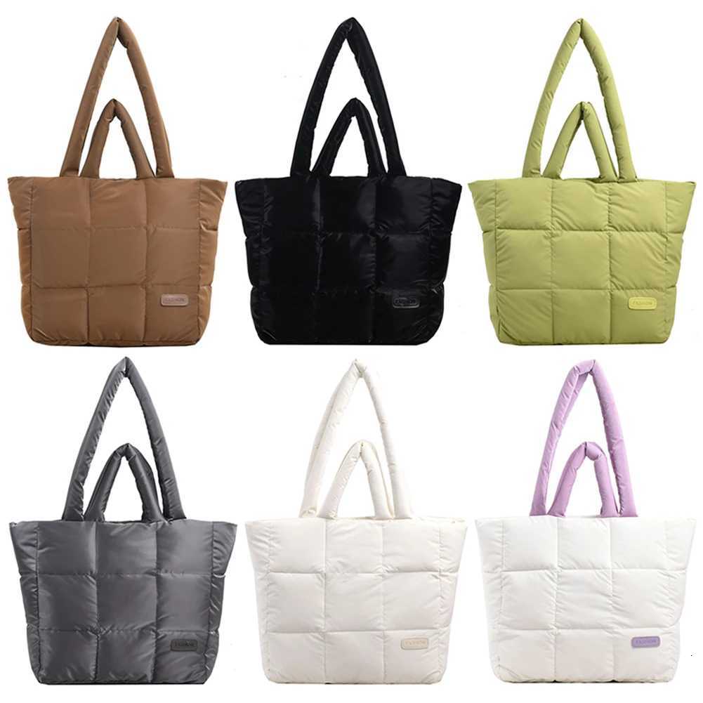 Wen Checkered Quilted Handbag Solid Color Puffer Hand Carry Bag Large Capacity Fi Autumn Winter Fem Bag Y251121