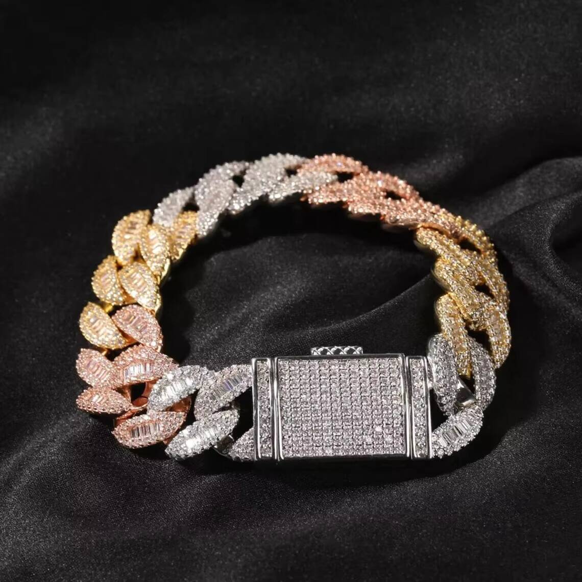 Hip Hop Jewelry 925 Sterling Silver 16mm baguette Moissanite Iced Out Miami Cuban Link Necklace