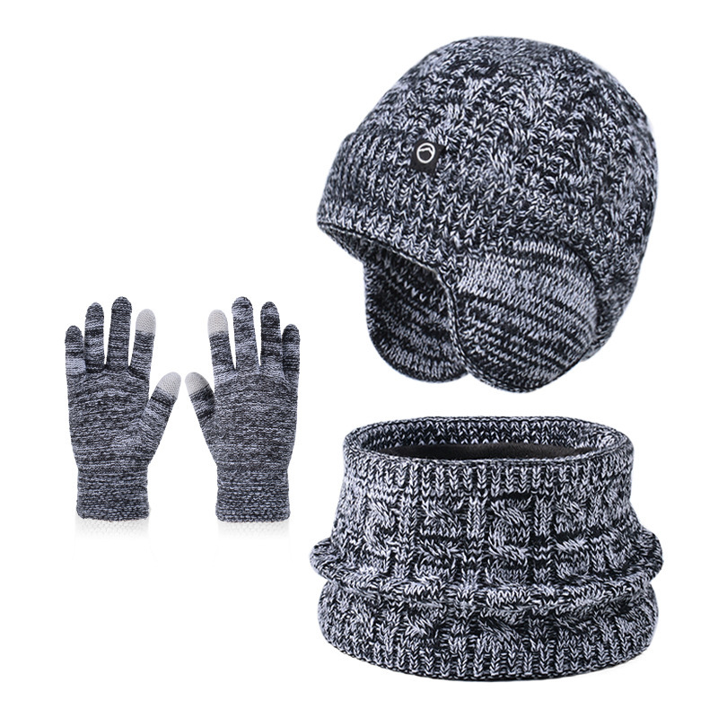 Children's Hat Winter Gloves Warm Three-Piece Set Fleece-Lined Ear Protection Pullover Hat Boys and Girls Outdoor Cold-Proof Knitted Wool Hat fre