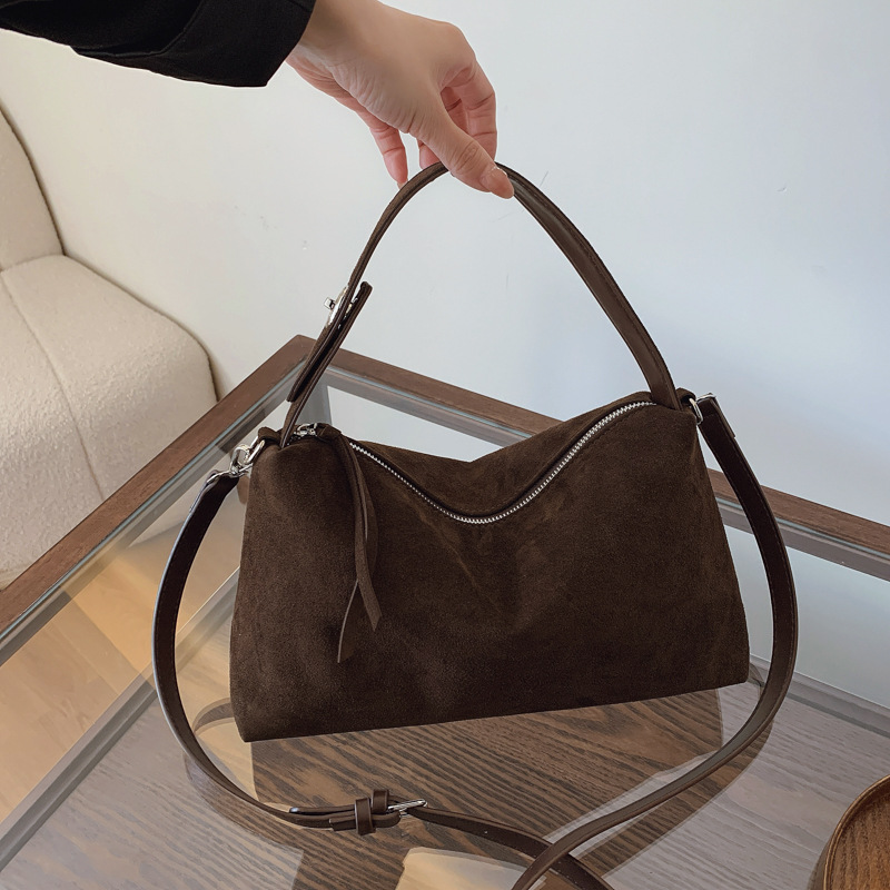 2024 Designer habag Simple Autumn Winter Colletion Grey Brown Big Boston Tote Soft Matte Suede Cow Leather Women's Habag Shoulder Bag A gift for 