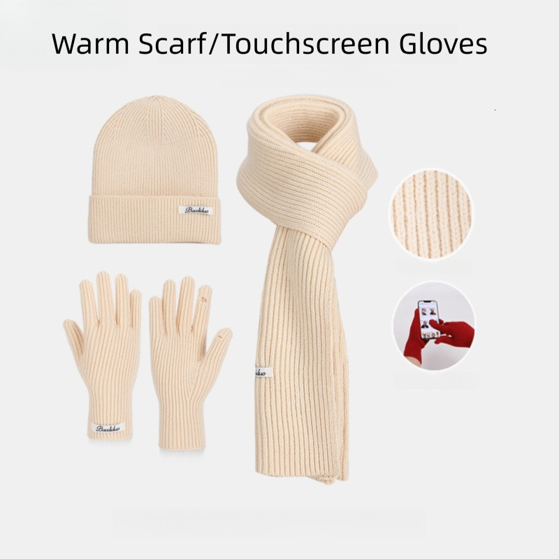 Hat Gloves Designer Scarf Three-Piece Set Winter Outdoor Warm Knitted Wool Hat Cold-Proof Ear Protection Pullover Hat for Women free shipping