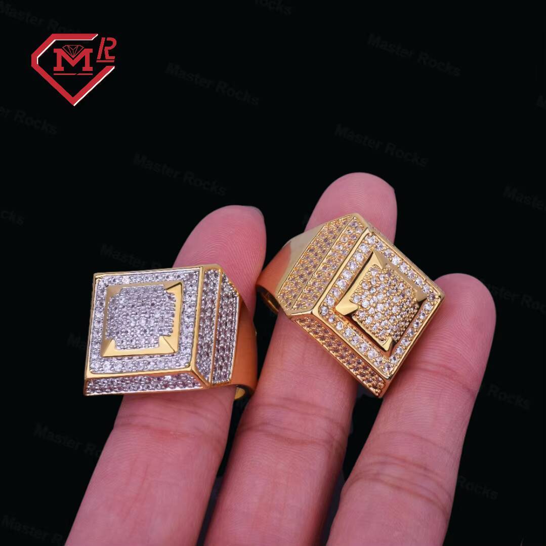 Mens Fashion Gold-Plated 925 Sterling Silver Moissanite Ring Bling Empire Square Hip Hop Style from the Moissanite Empire