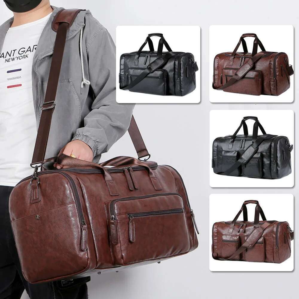 Men's Large Travel Tote Soft Leather Business Trip Holiday Handbag Man Carry ON Lage Pack Bags Black Brown PU Shoulder Bag