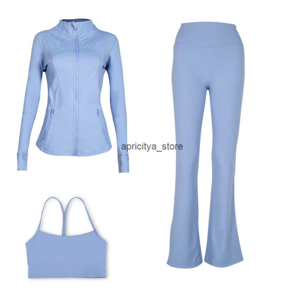 Womens Yoga Set Hooded Jacket Yshaped Bra Flared Pants 3 Pieces Elastic Slim Fit Breathable Quickdry Running Fitness Sports Exercise Gym Daily Outfit 