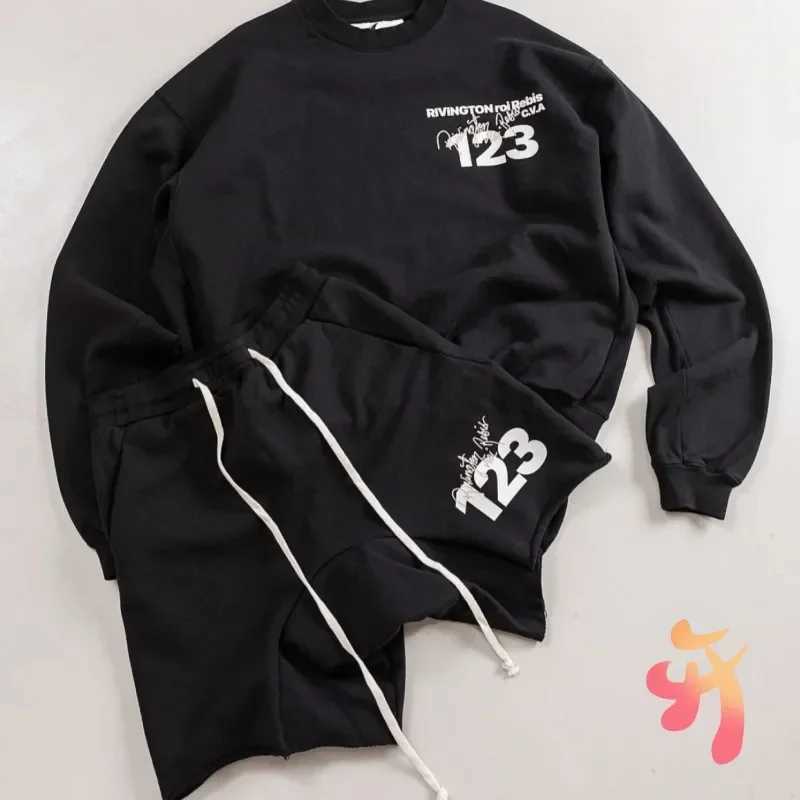 Black signature letter 123 round neck cotton long Slved Pullover Hiphop Strt oversized RRR sports shirt for men X250421