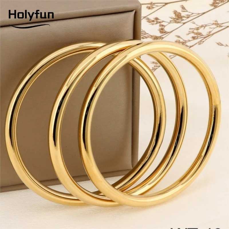 Holyfun Waterproof Stainless Steel Cuff Bracelet Bangles for Women Smooth Metal Openable Bracelets Jewelry GiftW251121