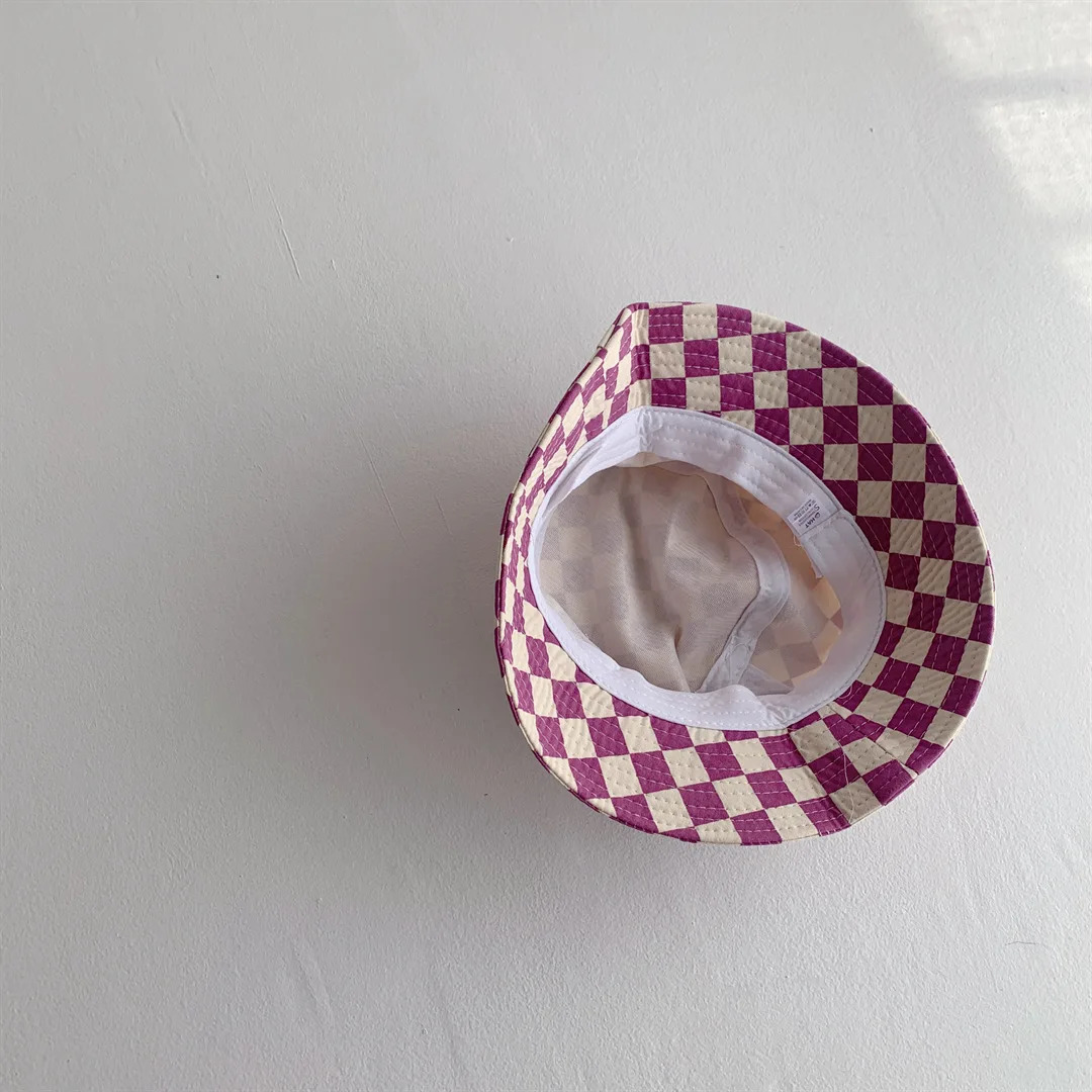 Fashionable checkered pattern childrens bucket hat cute smooth baby boy and girl sun soft fisherman Panama 250414z