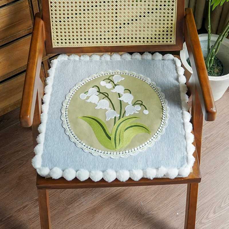 Thickened Cushion Lily-of-the-valley Chaircushion Universal Embroidery Non-slip Office Seat Cushion Square Diningchair Cushion C251121