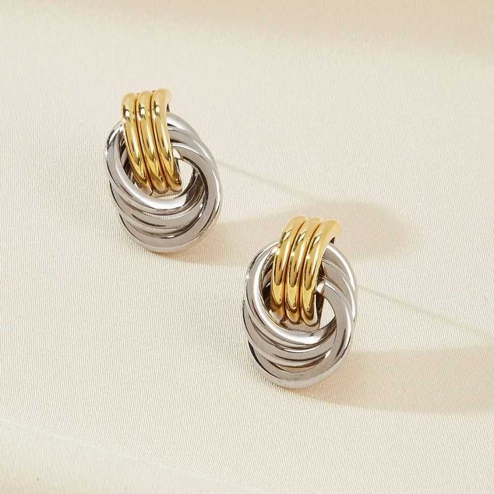 Korean 1/3 pair laminated stud copper retro three knot pure gold hoop earrings suitable for women to embrace party jewelryXJ250421