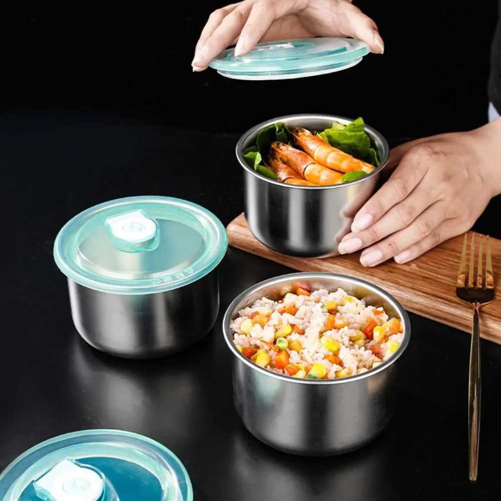 Multifunction Sealed Fresh Box Lunch Meal Prep Storage Round Bowl Stainless Steel Fresh-keeping Box Refrigerator Frozen CrisperM251121
