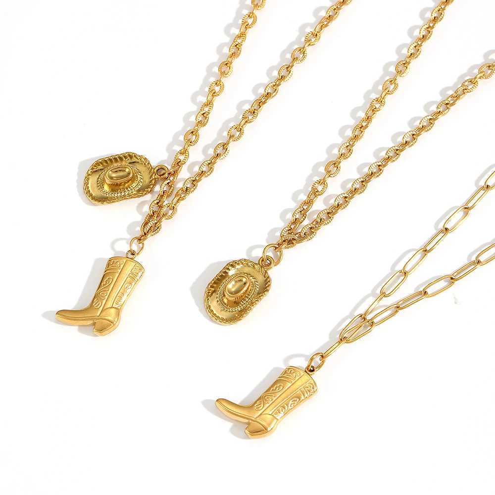 Personality Design Stainless Steel Golden Color Western Cowboy Boots Pendant Necklace for Women Charm JewelryXJ251121