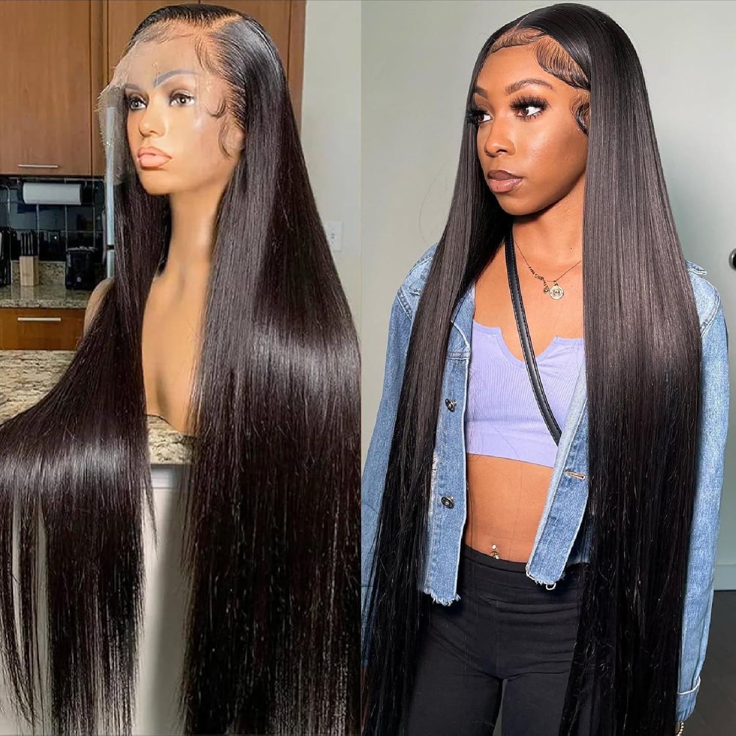 ViBESHiFT 16-34 inch Straight Wigs Raw Human Hair 13*4 Transparent Lace Front Wigs 200% Density Frontal wigs