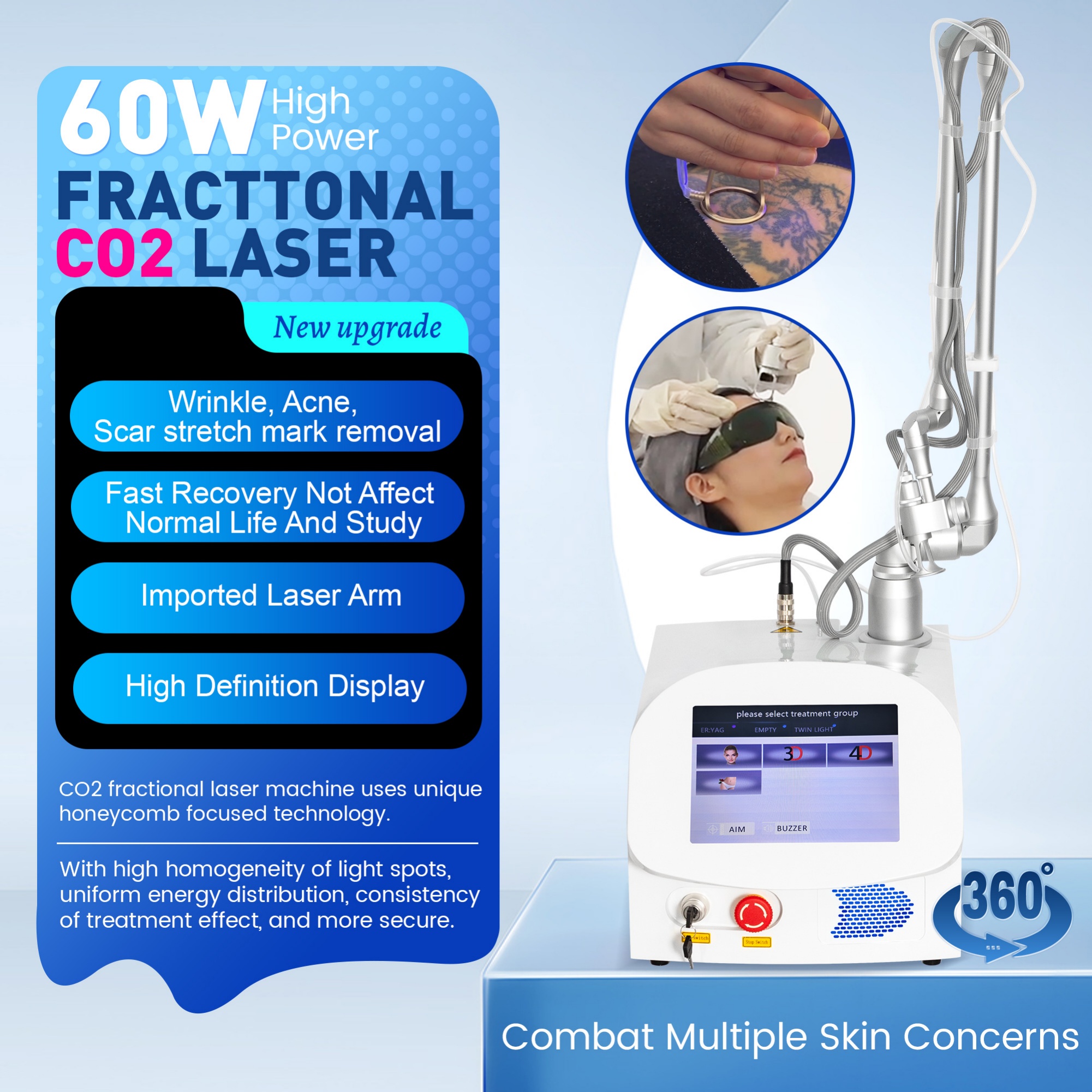 Tabletop Professional CO2 Laser Beauty Equipment for Carbon Peel Skin Firming Pigmentation and Scar Repair